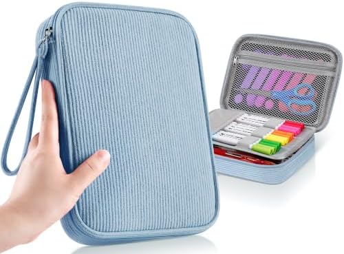 Zannaki Large Capacity Pencil Pouch Organizer | Soft Corduroy Pencil Box for Girls Boys Teens | Cute Big Pen Bag with Multiple Zipper Pockets - Pencil Case Storage for Art Supplies & Stationery-Blue