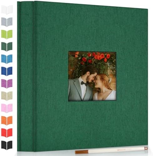 Artfeel Photo Album Self Adhesive Scrapbook Album for 3x5 4x6 5x7 8x10 Pictures,120 Pages Linen Cover with Display Window DIY Photo Book,Ideal Gifts for Family Travel Wedding Baby