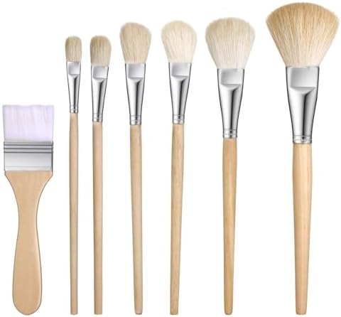 Mop Brush for Acrylic Painting, 7 Pieces Versatile Blending Brush Paint Brushes for Acrylic Painting Goat Hair Paint Brushes Set with Wooden Handle for Watercolor Oil Face Body Art