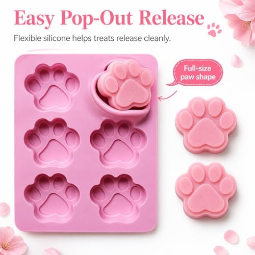 Set of Two Dog Paw Print Silicone Mold for Homemade Dog Treats for Baking Chocolate Candy, Oven Microwave Freezer Safe (Paw Print)