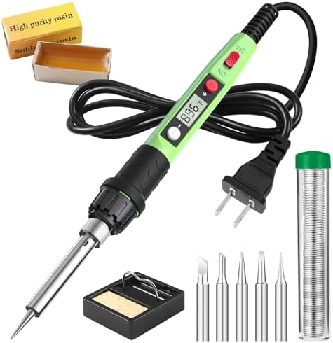 Soldering Iron Kit, 80W 110V LCD Digital Solder Iron Pen with Ceramic Heater, Portable Welding Tools with 5pcs Tips, Stand, Solders Wire, Sponge, Paste, for Metal,Electric Repairs, DIY, Green