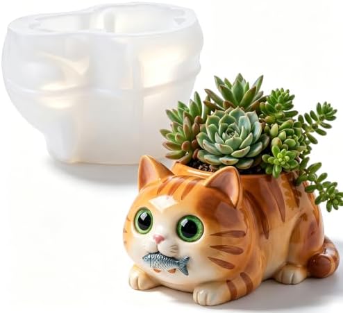 3D Cat Silicone Mold Animal Candle Holder Resin Mold for Succulent