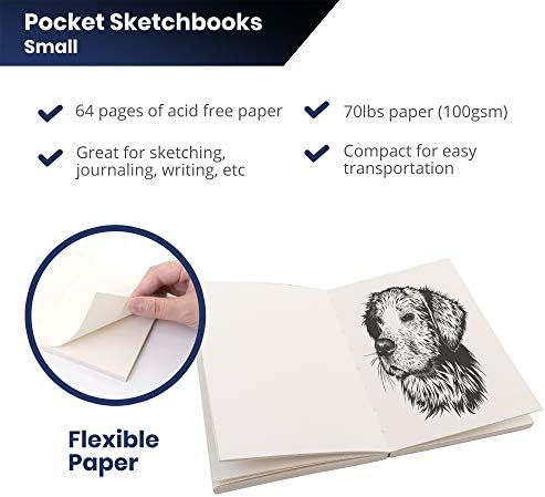 LayFlat Sketchbook - 3.75 x 5.3 Inches - Kraft Blank Note Book, 64 Sheets, Thick 100gsm Paper, for Drawing, Sketching, and journaling