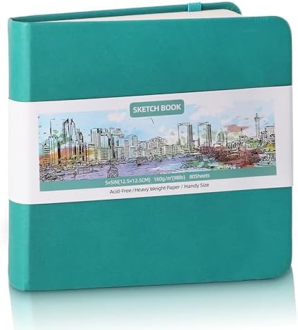 Pocket Sketchbook, 5 × 5 in, 80 Sheets Small Sketch Book, Dark Blue