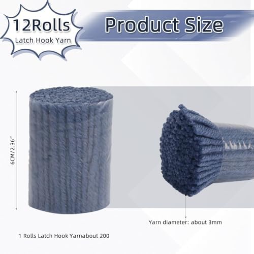 AKZYTUE 12 Rolls Latch Hook Yarn, Precut Rug Yarn for Latch Hook Kits, Crochet Yarn Bundles for Latch Hook Rug Making, DIY Tapestry Crafts for Adults & Beginners,Ocean Blue