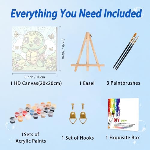 AUKELHJ Paint by Numbers Kit for Kids with Frame, Turtle, 8X8 inch