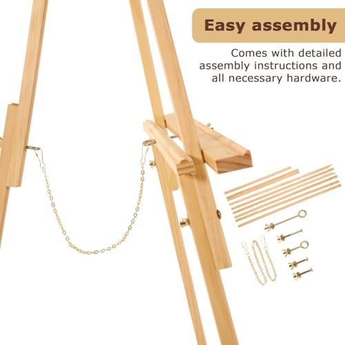 VISWIN 63" Easel Stand for Wedding Signs, Adjustable Wooden Display Easel with Holder, Tripod Floor Easel for Welcome Board, Poster, Picture, Photos, Paintings - Natural