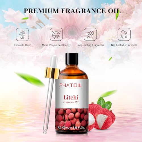 PHATOIL Litchi Fragrance Oil for Diffuser Aromatherapy 3.38FL.OZ | Long Lasting Scented Oils For Humidifier, Air Freshener, DIY Soap Candle, Scent Project Making, Aroma Oil for Home Freshening