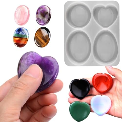 Thumb Worry Stone Resin Molds Crystal Chakras for Epoxy Resin Casting Oval Heart Silicone Molds for Relief Anxiety for Men Women Meditation Student Stress Relief