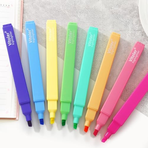 Vitoler Highlighters,Pastel,Quick Dry,Chisel Tip,Aesthetic 8Pcs | Cute Pastel,No Bleed,Bible Study for Journaling Planner Notes School Supplie