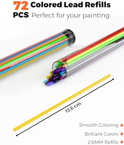 Four Candies 2.6MM Color Lead, 36 Color Pencils Refills 72 PCS | Assorted Colored Leads Colored Mechanical Pencil 2.6mm for Coloring and Drawing