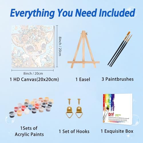 AUKELHJ Paint by Numbers Kit for Kids with Frame, Deer, 8X8 inch