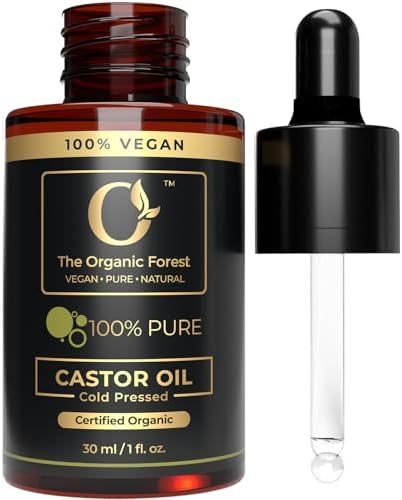 USDA Organic Castor - Cold-Pressed, Hexane-Free, Pure & Natural for Hair, Skin, Face, Eyebrows & Eyelashes - Glass Bottle, Carrier for Essential Oils Mixing, Laxative, 1 Fl Oz