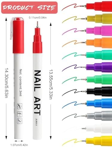 12 Color 3D Nail Art Pens Set Kalolary 0.5MM Nail Art Markers