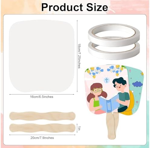 LOTMER 25 Sets Church Fans Handheld Kit | 50 Blank Cardstock Fan Sheets and 25 Wavy Wooden Sticks for DIY Painting, Custom Fans, Church Events and Craft Projects