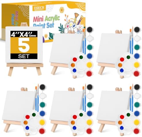 ESRICH 5 Set Canvas Painting Kit, Mini Acrylic Paint Set