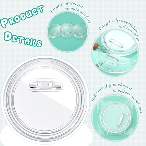Yilloog 200 Pcs Clear Button Pins for Craft DIY Photo Acrylic Blank Pins 3"