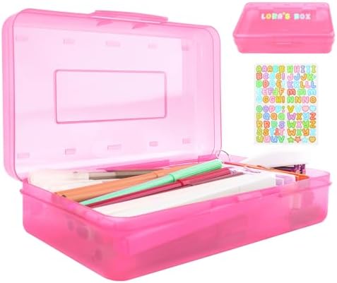 Pink Pencil Case Plastic Clear Hard Pencil Box Crayon Box Organizer 1 Pack Office Supplies Storage Container Organizer Boxes for Girls for Pens Crayon School Stylish Art Office Supplies Storage Medium