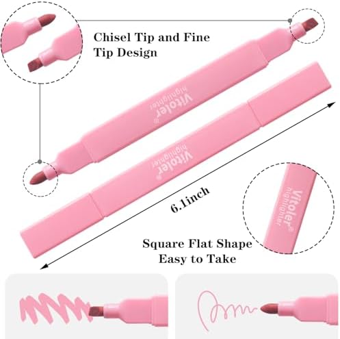 Vitoler Highlighters, Assorted Colors, 8 Pack Dual Tip Pastel Highlighters