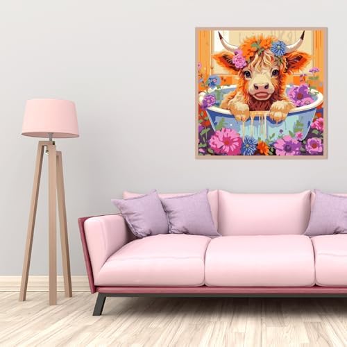 AALBLAC Cow Paint by Numbers for Adults- Highland Cow Paint by Numbers Kit for Adults Beginners,DIY Easy Acrylic Paint by Number Canvas for Home Wall Decor 16x16 inch