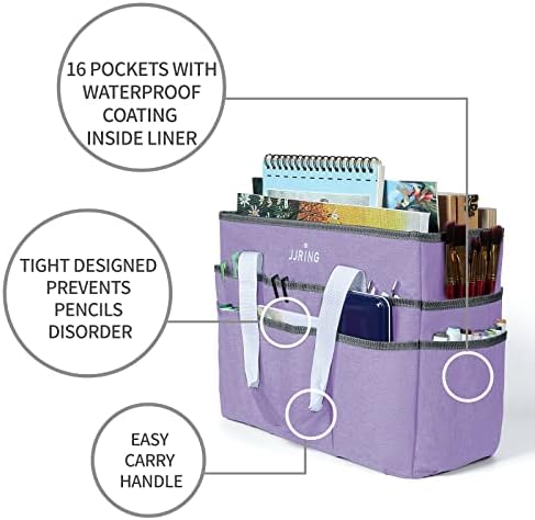 JJRING Craft Organizer Tote Bag Large Art Storage Caddy Lilac | With Multiple Pockets For Sewing, Scrapbooking, School, Medical, And Office Supplies
