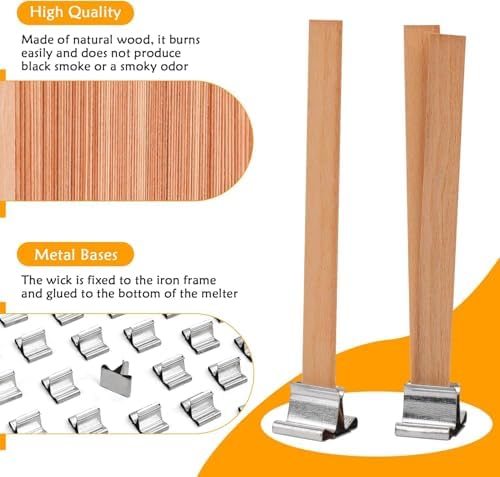 300pcs Wood Wicks for Candles Making,100pcs Wooden Candle Wicks and Base, Wick Stickers,for Soy Wax, Beeswax, Coconut Wax - DIY Candle Making Supplies for Beginners & Professionals
