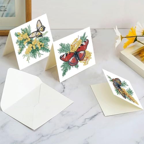 LSQFS 6Pcs Butterfly Flower Diamond Painting Greeting Cards Kits,5.9*5.9in