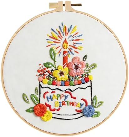 spicssa Embroidery Kit for Beginners, Hand Needlepoint Kits for Adults with Pre-Stamped Patterns, 7.8-Inch Hoop, Threads & Needles, Step by Step Instructions
