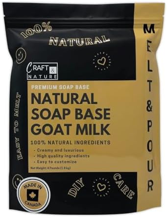 Craft & Nature 4 LB All Natural Clear Moisturizing Glycerin Melt And Pour Soap Base for Soap Making (4 Pound (Pack of 1), Goat Milk (Unscented))