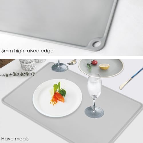 Gray Baking Mat -Food Grade Standard Silicone Mat for Kids Dinner Placemat Reusable Kitchen Countertop Mats Dough Pad with Raised Edges Heat Resistant Mat for Air Fryer (1Pack 23.6'' x 15.7'')