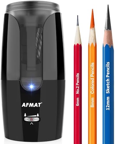 AFMAT Rechargeable Long Point Pencil Sharpener for Artist, Fast Sharpen & Auto Stop, 8-17mm Long Point, Electric Artist Pencil Sharpener for φ6-12mm Charcoal/Drawing/Sketching/Colored Pencils PS29