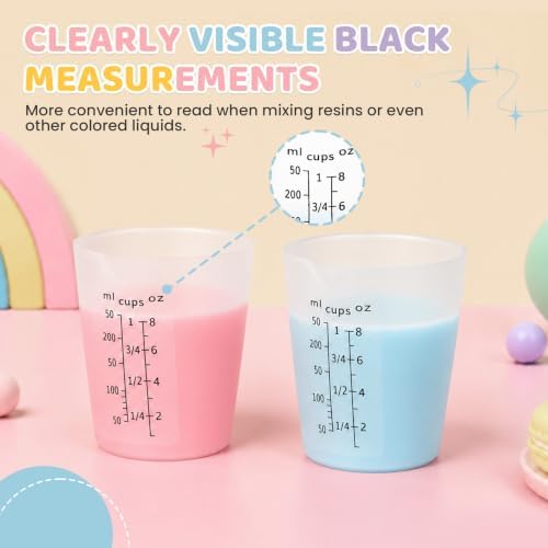 4Pcs Silicone Resin Mixing Measuring Cups 250ml / 8oz for Resin Supplies, Easy-to-Read Black Marks, Non-Stick Reusable Silicone Pouring Cups for Epoxy Mixing