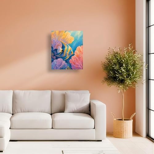 Ocean Animals Digital Painting Kit for Adults - DIY Tropical Angelfish Coral Reef Oil Painting on Canvas 8X12IN framed, Acrylic Paint Kit, Good for Beginners, Coastal Home Decor or Gift Artwork