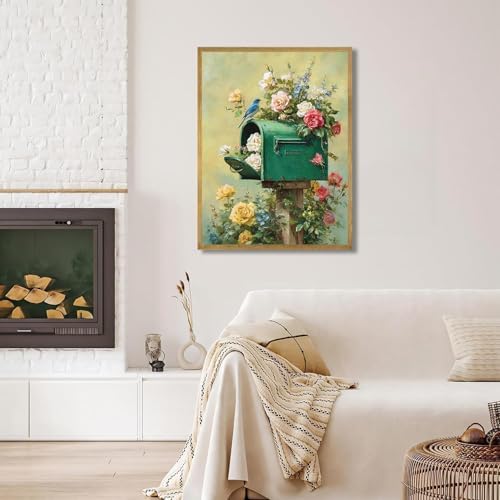 EIBEILI Diamond Painting Kits for Adults DIY 5D Diamond Art Paint with Round Diamonds Full Drill Gem Flowers Mailbox Art Painting Kit for Home Wall Decor Gifts 12x16inch