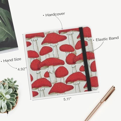 Handy Size 5 x 5 inches Sketch Book, 80GSM Acid Free Artistic Drawing Painting Writing Paper, Hardcover Cloth Cover Art Sketchbook,Journal Notebook.Red Mushroom