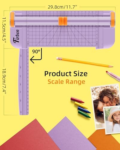 Firbon A5 Paper Cutter, Small Straight Paper Trimmer with Side Ruler | Purple Compact Design | Cuts Photo, Cardstock, Labels & Coupons | Portable Desktop Slicer | Scrapbooking & Craft Projects