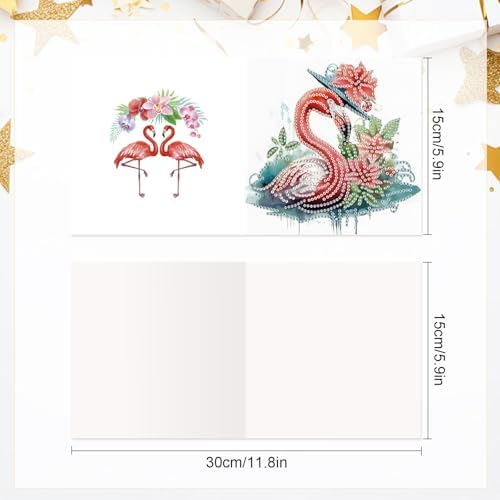 AiYuanzsh 6 Pack Diamond Painting Greeting Card Kits Flamingo Summer Designs, DIY 5D Diamond Art Greeting Cards with Envelopes for Birthday, Thanksgiving, Holiday Wishes and Handmade Gifts