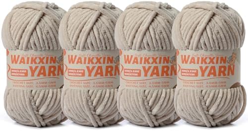 （4 Light Khaki） 4 Pack Super Soft Fuzzy Chenille Chunky Yarn for Crocheting, 400g (350yds) Velvet Fluffy Amigurumi Yarn for Hand Knitting Baby Blankets Weaving Craft