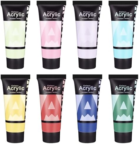 AUREUO Pastel Acrylic Paint Set - 8 Vintage Spring Colors, 0.71 Fl Oz (21ml) Tubes for Floral Painting, Mother's Day Crafts, Home Décor, Non-Toxic High Pigment Artist Paints