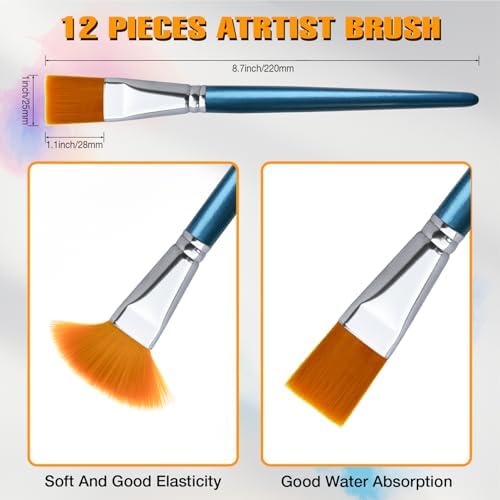 Great Andrew 12 PCS 1 inch Flat Paint Brushes for Acrylic Painting