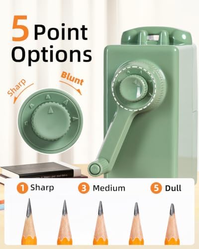 ZMOL Heavy Duty Manual Hand Crank Pencil Sharpener, Desktop, Green
