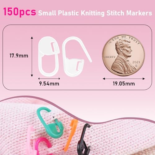 150 PCS Plastic Knitting Stitch Markers for Crocheting, Crochet Stitch Marker for Yarn Crafts Knitting Weaving Locking Plastic Safety Pins Crochet Supplies Accessories, White