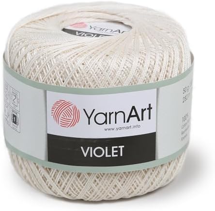Yarn Art 1 Skein YarnArt Violet,100 Mercerized Cotton Yarn Threads Crochet Lace Hand Knitting Yarn Embroidery Arts Crafts (Cream 6282)