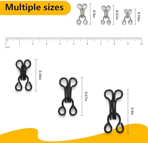 Ahviesli 72 Pairs Hook and Eye Sewing Kit – Black and Silver Bra Hooks Replacement in Multiple Sizes, Ideal for DIY Clothing Repairs, Underwear Alteration, and Home Sewing, with Storage Box