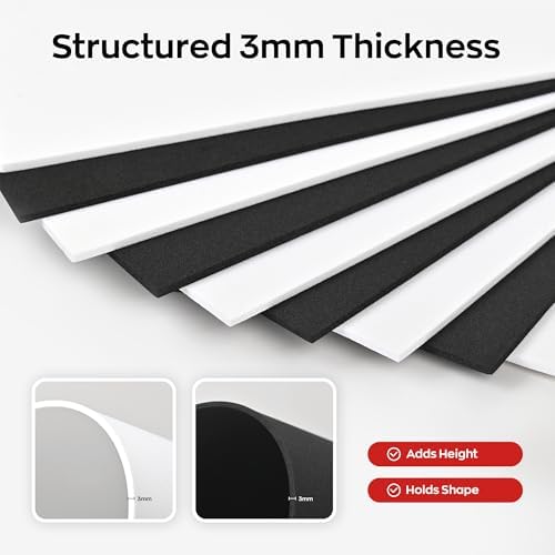 Poolin 3D Puff Embroidery Foam 3mm, 6x8 Inch, 10 Sheets, Black & White