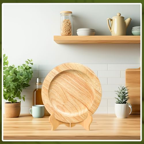 Tatuo 4 Packs Wooden Display Stand Plate Holder Easels, wood, 4 Inch