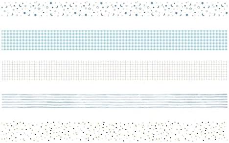 5 Rolls Washi Tape Set Creative Basic Skinny Decorative Tapes for Arts, DIY Crafts, Journals, Planners, Scrapbooking, Wrapping (Cyan Dew)