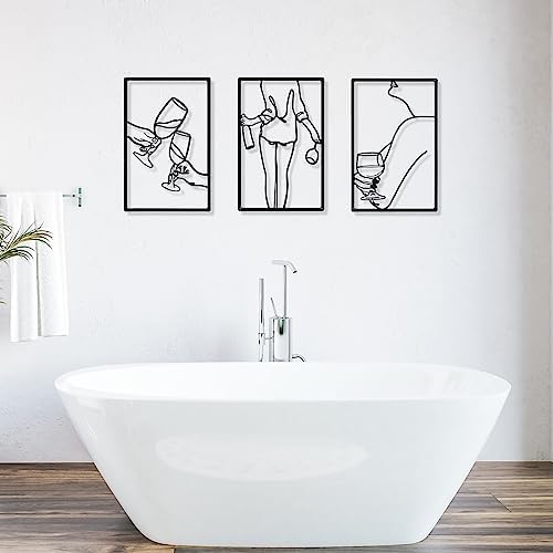 CHENGU 3 Pieces Metal Minimalist Abstract Woman Wall Art Line Drawing Wall Art Decor Single Line Female Home Hanging for Kitchen Bathroom Living Room