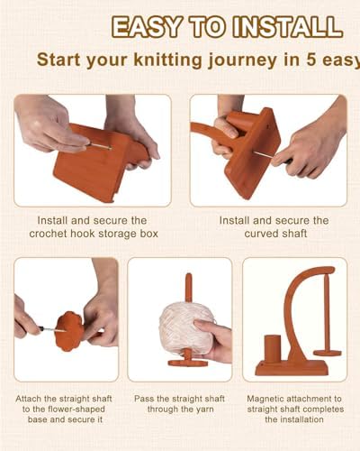 SPEENSUN Magnetic Bamboo Yarn Holder with Phone Stand, Walnut Finish