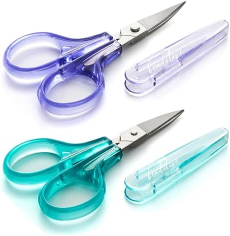 Beaditive Detail Craft Scissors Set (2 Pc.) Curved and Straight, Sharp, Compact | Sewing, Embroidery, Paper Cutting, Crafting | Stainless Steel | Protective Cover (Green)